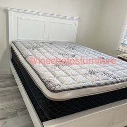 White Bed Frame With Mattress Queen Size