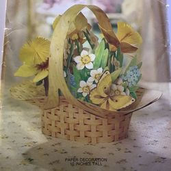 NEW Vintage Paper Table Decor: Daffodil Basket Spring Decoration (10”)