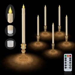 6 pack Double LED Flameless Taper Candles, Diamond Cut Crystal Glass Holder with Light Projection, Remote Timer Flickering Candles,