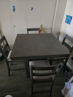 Counter Height Dining Set - 5 Piece Table & Chairs - Modern Minimalist Design - Gray Padded Seats