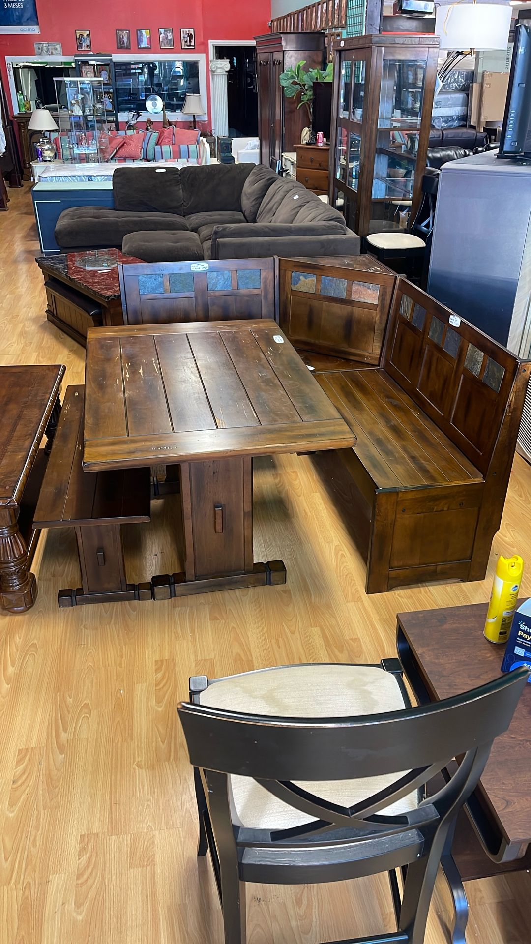 Rectangular Table With 3 Bench With Storage 