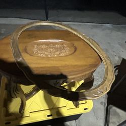 Antique End Table With Glass Tray