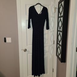 Motherhood Maternity Maxi Dress Medium Black Purple Striped 3/4 Sleeve