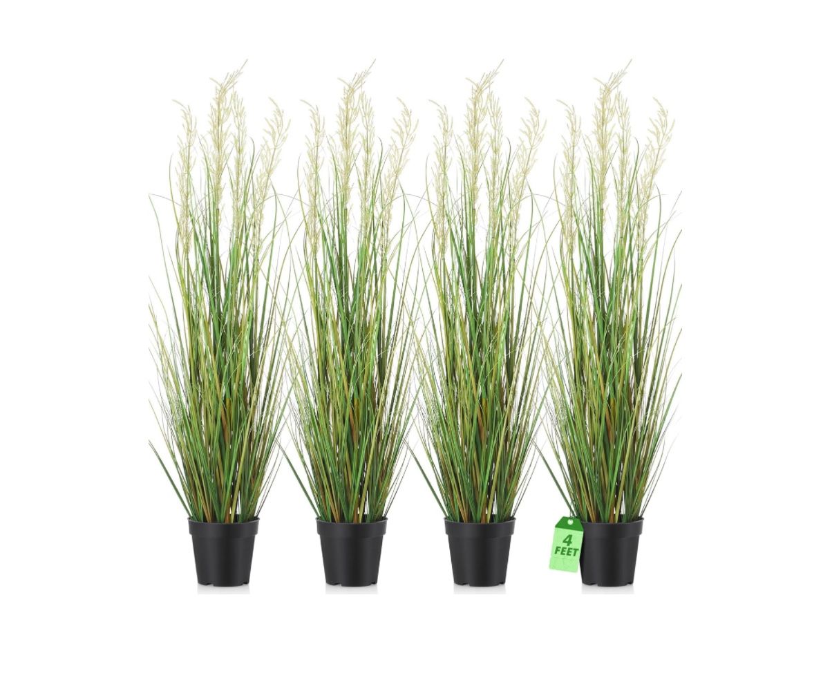 Jexine 4 Pcs 4 ft Tall Artificial Grass Plant Potted Artificial Greenery