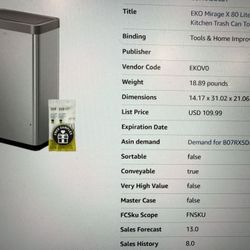 EKO Mirage X 80 Liter / 21.1 Gallon Kitchen Trash Can Touchless, Stainl