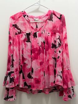 Cato Women's Pink Floral Bell Sleeve Blouse – Size M