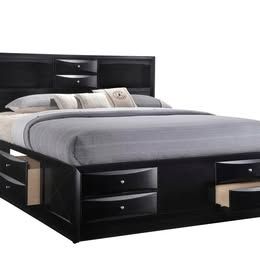 Black Queen Bookcase Bed w Storage Drawers