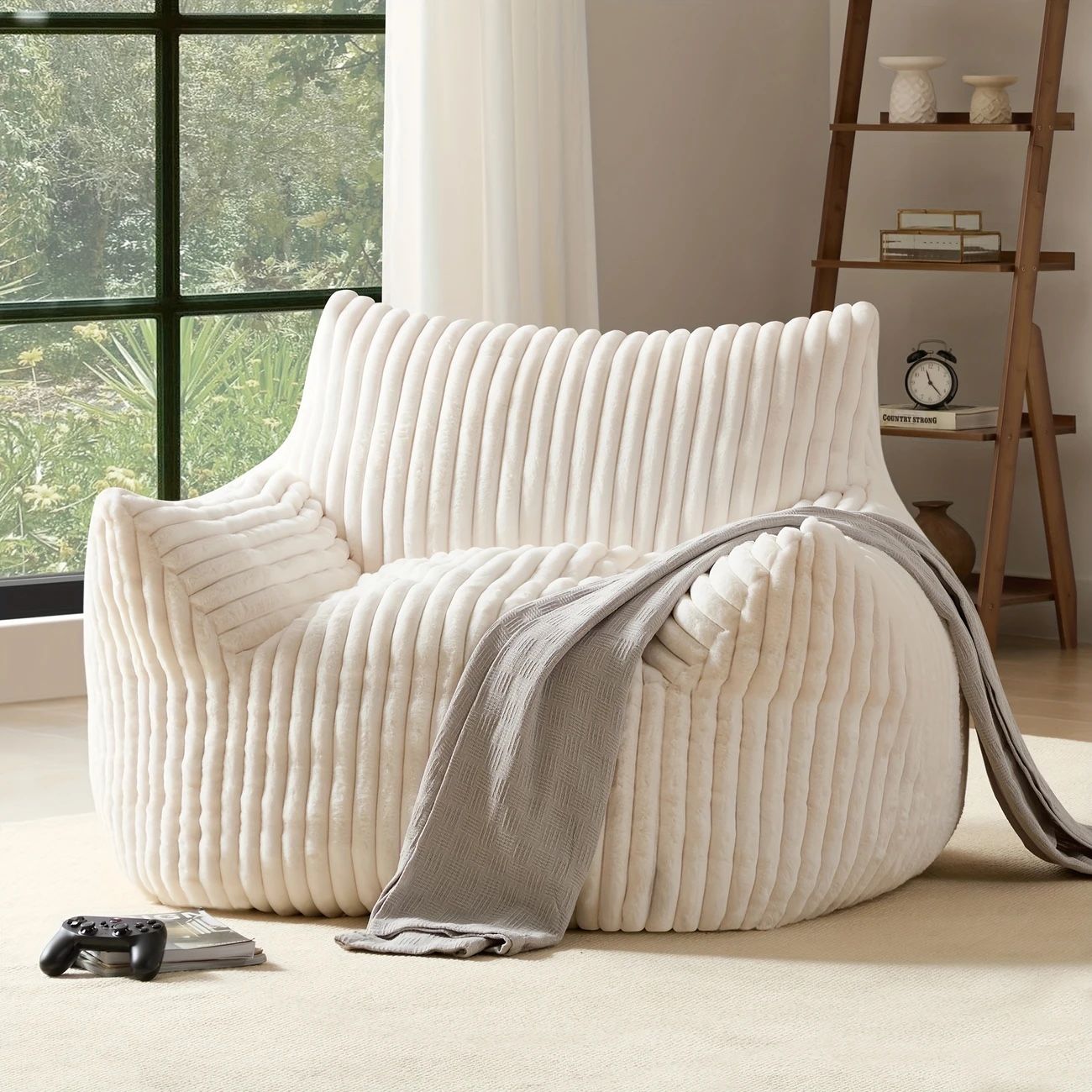 Giant Beige Plush Bean Bag Chair