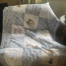 Baby Handmade Patchwork Quilt With Crosstitch patches