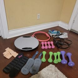 Exercise Equipment Rubber Dumbells, Ballancing Board, Yoga Ring, Bands And More 