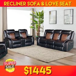 Recliner Leather Sofa And Love Seat 2pc - Delivery And Financing Available