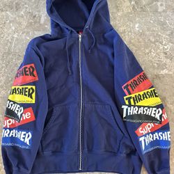 SUPREME X THRASHER MULTI LOGO ZIP UP HOODED SWEATSHIRT 