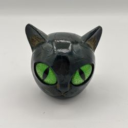 Black Cat Stone Sculpture Resin Statue w/Amber Eyes Halloween Cat Figurine Gift