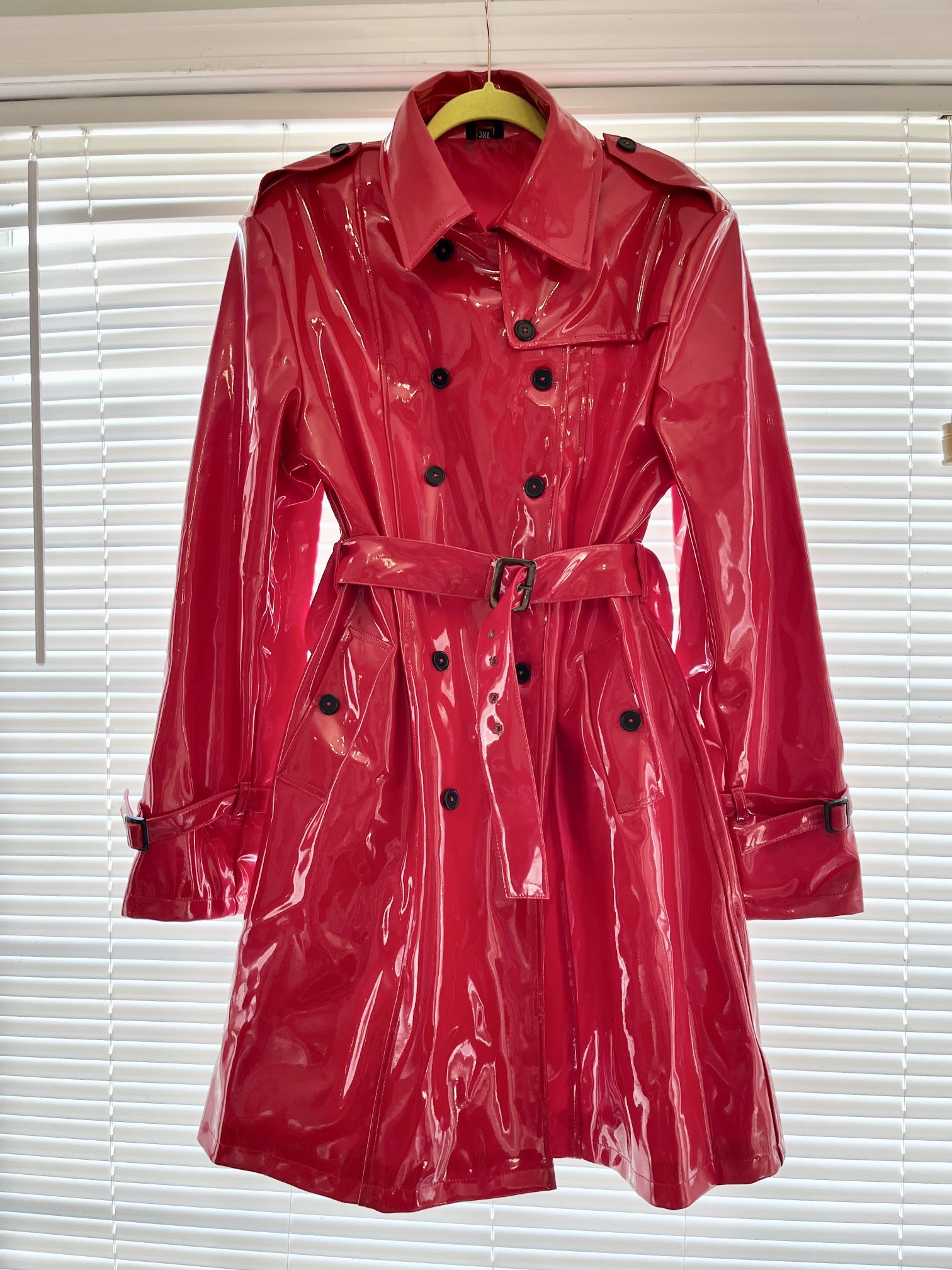 Long Red Shiny Vinyl Jacket Trench Coat