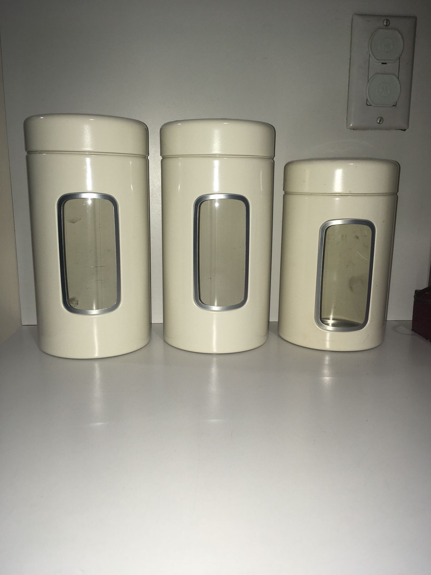 Beautiful vintage ivory colored set of Chantal canister 