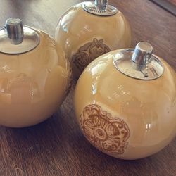 (3) Vtg CERAMIC GLASSED OIL LAMP
