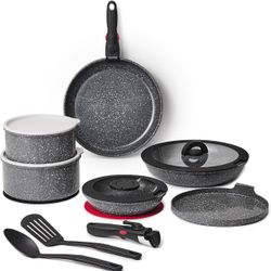 16pcs Aluminium Nonstick Pots and Pans Set from France with detachable Handle, Stackable, Ceramic RV Kitchen Cookware Sets Removable Handle, PFOA and 