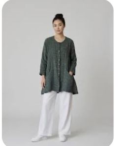 Vtg Olive Green Embedded Linen Button Up Top Long Sleeves Blouse Women’s Size XL