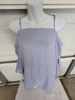 Light Blue Cold Shoulder Ruffle Top