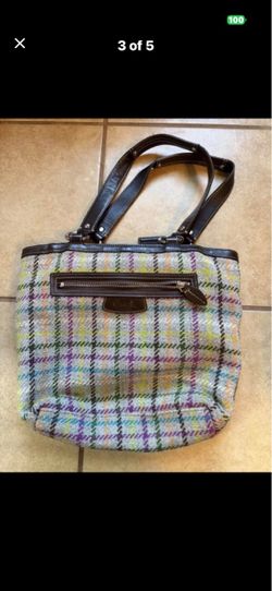 Authentic coach bag COACH Penelope Wool Tattersall Tweed Leather Trim Tote Shoulder Hand Bag Top Zip