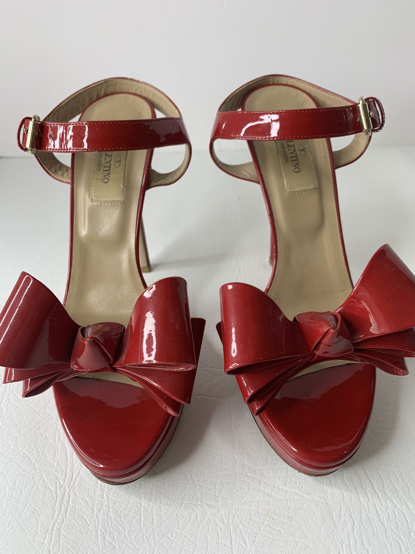 Valentino Garavani Red patent bow ankle strap heels Size 36.5 / 6.5