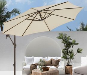 Tan Patio Umbrella With Base