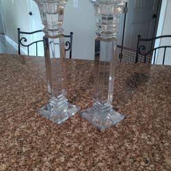 2 Tall Glass Candle Holders 