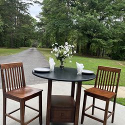Charming Drop Leaf Pub Style Table with Built In Drawer, Shelf and 2 Chairs