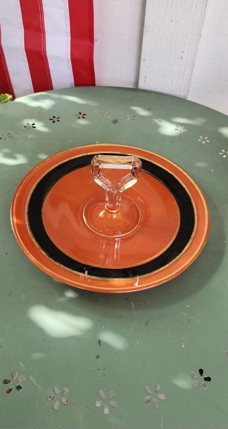 Vintage Glass Tidbit Plate 🧡🖤