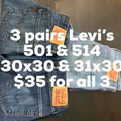 3 pairs Levi’s 501 & 514 30x30 & 31x30      $35 for all 3