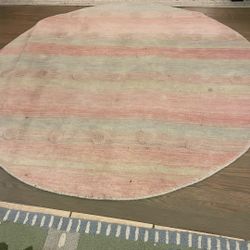 Round Girls Pink Rainbow Rug 
