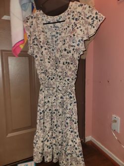 White Floral Flutter Sleeve Midi Dress