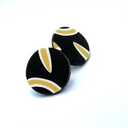Hand Crafted 3/4" Surgical Steel Stud Earrings  Black, White And Yellow Statement Earrings. Light Weight And Comfortable. 