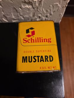 Vintage 1960s/1970s Schilling Mustard Tin (4 oz) - Primitive Kitchen Decor