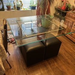 Square glass table with hiding chairs