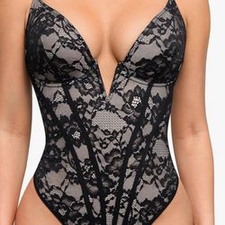 XXL Popilush Shapewear Bodysuit for Women Deep V Neck Sleeveless Lace Corset Bodysuits Tummy Control Tank Tops