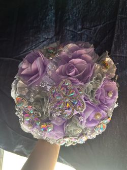 Lavender & Rhinestone Quinceañera Bouquet + Matching Crown Set