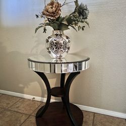 Mirrored Top Table With Wood Base