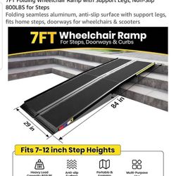 7FT Folding Ramp with Support Legs, Non-Slip 800LBS for Steps