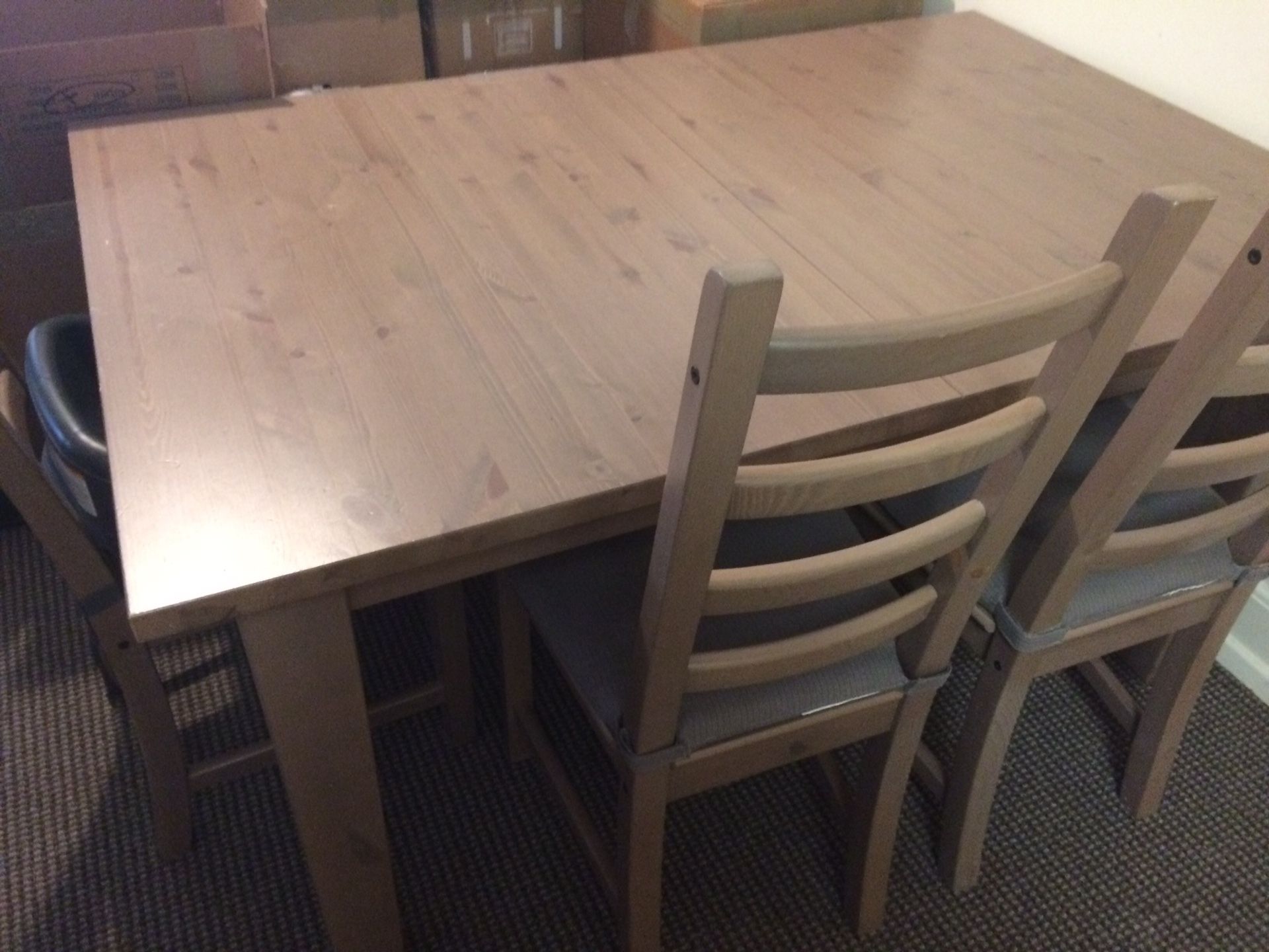 IKEA stornas table with 6 chairs, leaf, and pads