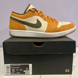 Nike Air Jordan 1 Low SE Light Curry Mens 12 DH6931-102 Olive Canvas Suede USED!