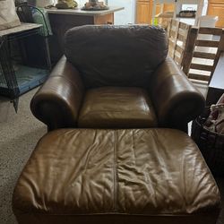 Faux Leather Chair And Ottoman Combo