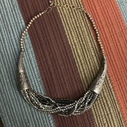 Navajo Indian Hand Made Silver Multistrand Necklace