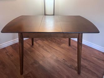 MCM Style Wood Extendable Dining Table w/ Built In Extension Leaf