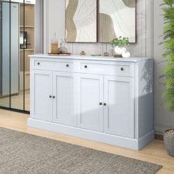 60” White Rustic Sideboard Cabinet w/ 4-Doors [NEW IN BOX] **Retails for $