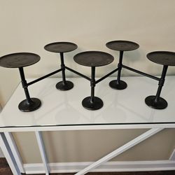 Pottery Barn 5 Pilliar Candle Cast Iron Adjustable Holder 