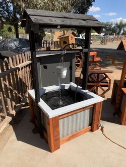 Fuente ⛲️ Wooden Garden Wishing Well Water Fountain ⛲️