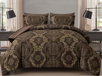 Brown Damask Comforter Set with Shams