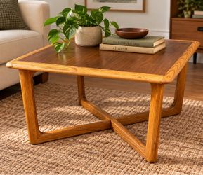 Vintage Lane X-Base Coffee Table | Mid Century Modern Walnut & Oak