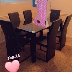 7pc Black Glass Table Set 